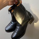 Black leather equestrian ankle boots with gold zippers and short heel 🔥 Size 5 Photo 0