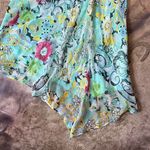 Vintage Aqua Blue Floral Abstract Midi Silk Skirt Size M Photo 1
