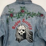 Eddie Bauer Unisex Hand Paint Vintage Y2K Light Wash Button Down Denim Jacket S Photo 9