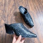 vintage • Matisse western mules cowgirl black leather blue floral lasercut 90s Size 8 Photo 3