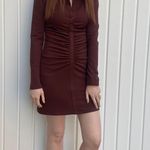 ZARA Brown Long Sleeve Ruched Collar Button Dress y2k Style Size Small Photo 1