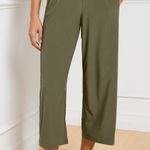 T by Talbots Pants Women's Size Medium Lightweight Stretch Wide Leg Crop Green Photo 0