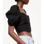 ZARA  Cropped‎ Eyelet Puff Sleeve Blouse Black Sz XS Photo 1