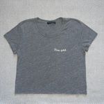 Brandy Melville Grey New York Embroidered Crop Top Tee Shirt Raw Hem OS Photo 0