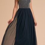 Adrianna Papell Anthropologie Bryce Navy Tulle Maxi Dress Gown Beaded Sz 0 NWT Photo 0