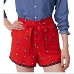 Loft Bee Embroidered Red Tie Waist Shorts XS Photo 0