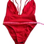 Missguided Red Plunge Bodysuit Strappy Size 2 Snap Bottom Photo 4