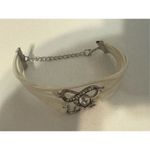 Vintage Y2K Chunky White Silver Tone Rhinestone Infinity Heart Cuff Bracelet 90s White Photo 2