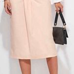 Ruched Front Slit Hem Solid Skirt Tan Photo 0