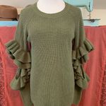 BP Olive Green Ruffle Cut Out Sleeve Sweater M Photo 1