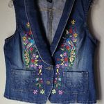Baccini  Blue Denim Vest with Colorful Floral Embroidery Size L Photo 1