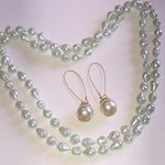 Elegant Pale Gray Green Faux Pearl Necklace and Earring Set Gold Photo 1