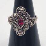 Avon Celtic Silver Tone & Red CZ Ring (7) Photo 0