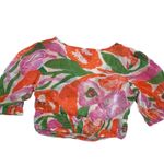 Banjanan Shirt‎ Womens Small Orange Pink Green Aurora Cutout Blouse Top Cotton Photo 5