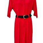 Vintage 80s Red Black Collared Belted Pleated Shoulder Pads Midi Dress size M Size M Photo 1