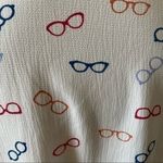 Elodie  Cream Peplum Bell Sleeve Eyeglasses Motif Blouse Size L Photo 4