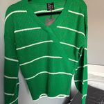 Francesca's Green And White Striped Sweater  Photo 1