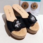 Lindsay Phillips Black Devon Wedge Sandals-Size 7-Interchangeable Clips-Lalita Photo 0