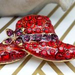 Brand New Red H'attitude Hat Brooch 18K Gold Layered Cut Crystals Red Purple Photo 6