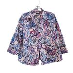 basic editions Paisley Boho 3/4 Sleeve Button Down Dress Shirt Work Wear Sz XL Photo 0