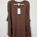 Athleta  Outbound V Neck Top Long Sleeve Chocolate Brown Cotton Plus Size 3X NWT Photo 3