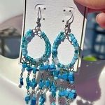 Urban soul earrings silver tone blue beads circles tassels Photo 0