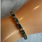 Emerald Green Rhinestone Tennis Bracelet Gold Tone Photo 0