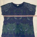 Lucky Brand  Women’s Paisley Print Top Navy Blue Split Back Print Shirt Photo 4