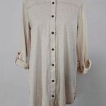 Mystree  Beige Ringspun Front Apricot Striped Back Button Down Tunic Size Small Photo 0