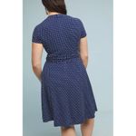 Maeve Anthropologie Marilyn Button Front Dress Navy Polka Dot Tie Waist 1X Plus Blue Photo 1