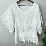 Eberjay Eberjey white cover up tunic dress, 100% Cotton, wide 3/4 sleeve w.lace S/M Photo 2
