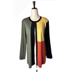 Misook Cardigan Women Small Green Color Block Long Sleeve Open Front Sweater Photo 1