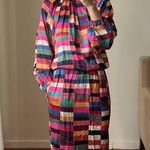 RHODE plaid geometric print midi dress size S pink purple black blue Photo 1