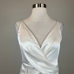 Aidan Mattox White Satin Evening Gown Size 6 Sleeveless V-Neck Thigh Slit Dress Photo 6
