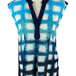 Anthropologie  9H15 Blue White Grid Print Sleeveless Top Boho Festival XS Photo 0