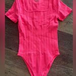 NEW OQQ Women’s Bodysuit Sexy Ribbed Square Neck Short Sleeve Small Pink Photo 0