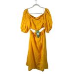 Farm Rio  Yellow Midi Knot Dress Puff Sleeve Preppy Vacation Cut Out Womens Large Photo 3