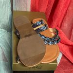 Thalia Sodi  Tan and Blue Sandals with Intricate Design Photo 2
