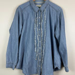 Anthropologie  Pilcro Top Women's Blue 2X Juni Ruffled Denim Classic Boho Western Photo 0