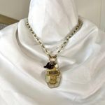 Vintage Dainty Silver Gold Toned Beaded Pearl Cross Charm Religious Necklace Photo 2