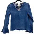 Anthropologie Womens  Moelleux Raw Hem Denim Back Lace Up Top - Sz XS Photo 0