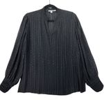Chico's Chico’s Pleated Shimmer Blouse Black 12/2 Balloon Sleeves Evening Top Festive Photo 0