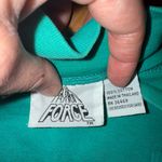 Vintage 90s teal color pocket tea, embroidered‎ floral T Photo 3