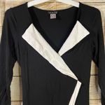 Venus wrap fitted work formal black dress with white trim Size XS Photo 11