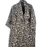Leopard Fleece Trench Long Jacket Coat Animal Print Womens M Fur Fuzz Brown Size M Photo 1