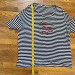 Gerard Darel Womens 2 Black White Striped Red Print Linen Short Sleeve T Photo 5