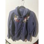 Coldwater Creek Navy Blue Embroidered Hooded Button Front Shirt Jacket Top 2X Photo 2