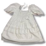 Anthropologie Cream Off-White Square-Neck Puff-Sleeve Tiered Dress – Large Photo 2