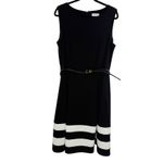 Calvin Klein Dress Women 14W Black White Stripe Belted Modest Office Versatile Photo 1