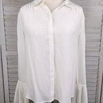 Frame  Pleated Bell Cuff 100% Silk Blouse White w Black Dot-S/P Photo 0
